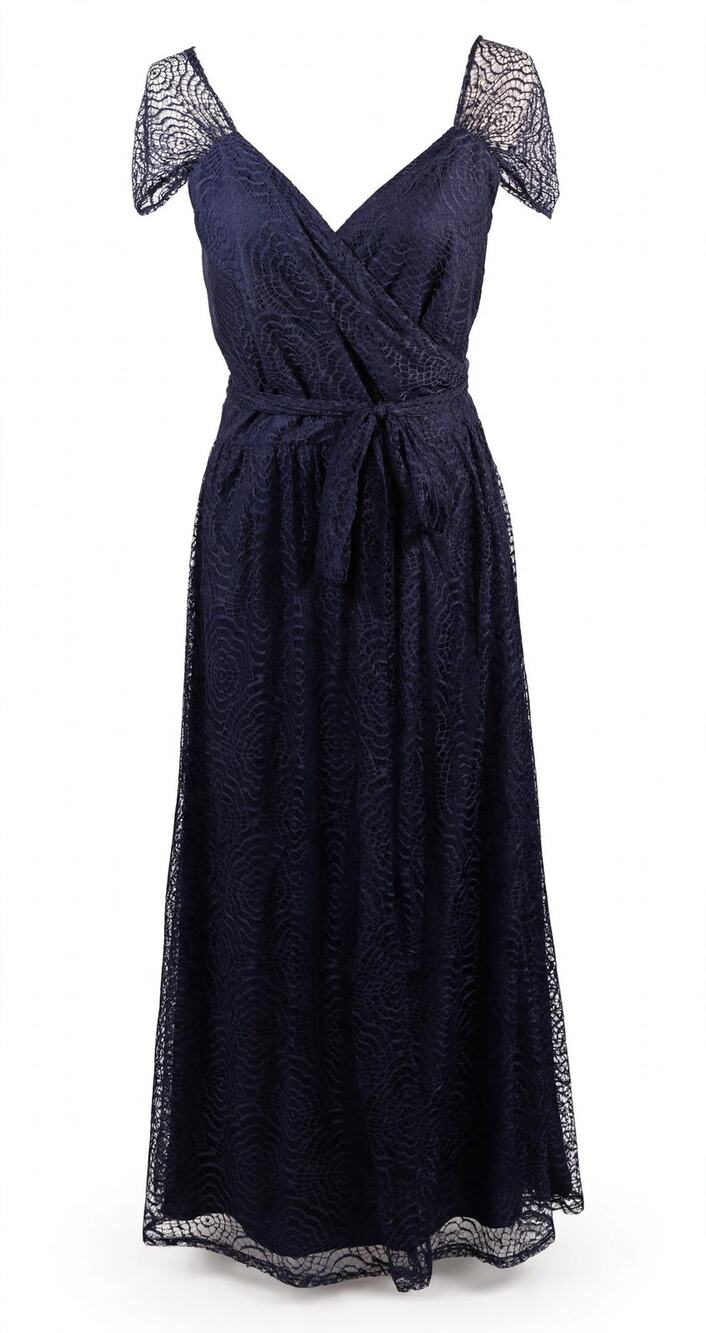 Ceremony by Joanna August Navy Lace Wrap Maxi Dress L Bridesmaid